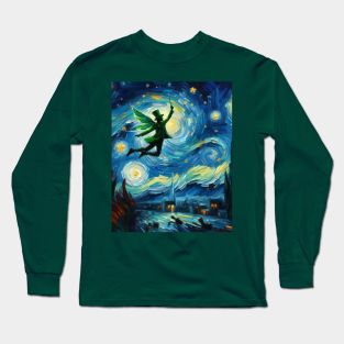 Fly Fairy at Starry Night Long Sleeve T-Shirt